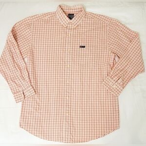 Chaps Button Up Dress Casual Shirt Men's Large Red Geometric Plaid 100% Cotton